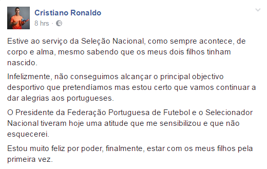 پۆستەکەی کریستیانۆ رۆناڵدۆ لە فەیسبووک